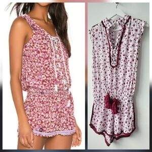 Poupette St Barth Lucy Romper Purple Print Tassel Embroidered Trim One Piece